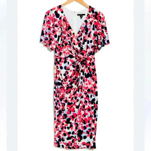 MAGGY LONDON Coral Floral Printed Flutter Sleeve Faux Wrap Dress Sz 0